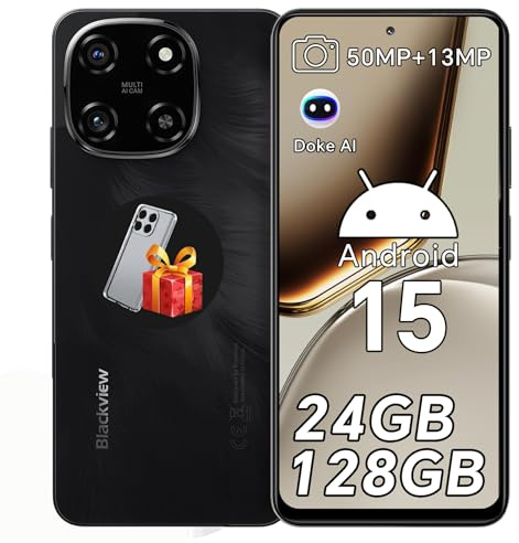 Blackview Handy Ohne Vertrag 24GB+128GB/2TB TF, MTK G81 Octa Core 2.0GHz, Android 15, 6.67 90Hz, 50MP+13MP, Smartphone, 5000mAh/18W, Dual SIM Handys/Fingerabdruck/Face ID/GPS/OTG