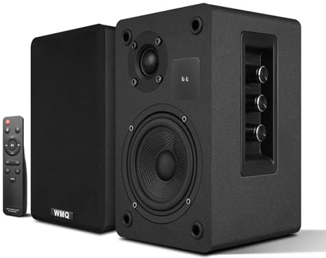 WMQ Powered Bookshelf Speaker Pair,60W Home Stereo Speakers with BT,AUX & Type-C Input, 5.5 Carbon Fiber Woofer & 1 Tweeter, Compatible with Turntable, Record Player, Desktop PC and Monitor (Black)