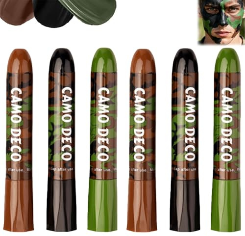 2Pack 3 Color Camo Face Paint,Camo Face Paint,Waterproof & Sweat-Resistant Camouflage Makeup for Hunting & Outdoor Survival,Camouflage Face Paint,Camo Paint,Safe for Face(Black/Brown/Green)