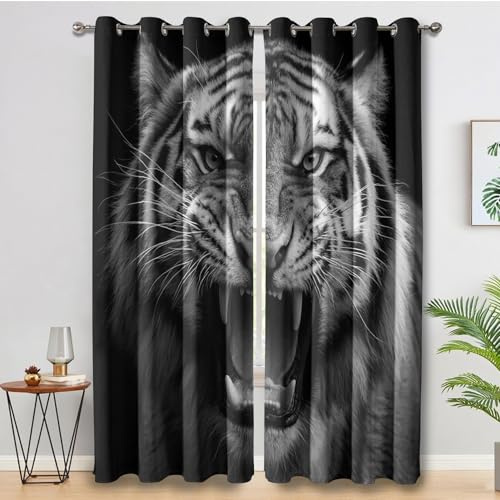 Genérico Cortinas Salon Tigre, Cortinas Dormitorio Animal Salvaje Feroz Decoracion Habitacion Ventana, Termicas Aislantes, con Anillas, 140x260 2 Piezas (An X Al) L-C&23