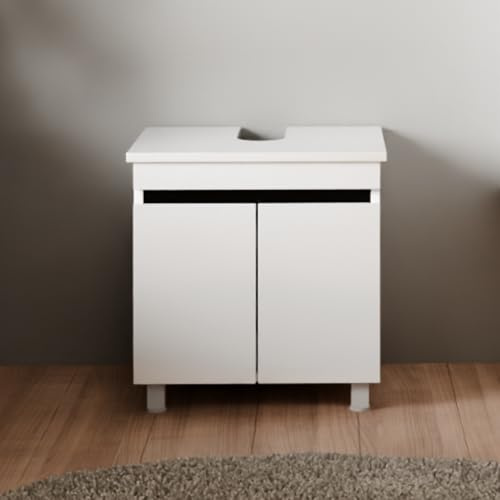 Karen Waschbeckenunterschrank in Weiß | Badezimmerschrank mit Füßen | Badunterschrank in 60cm/80cm | 2 Türen mit Softclose | Highgloss BZW. Hochglanz-Beschichtung (Venus 60 Weiß)