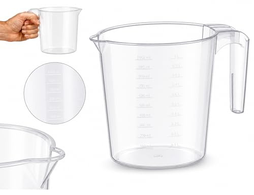 PARENCE Jarra Medidora 1L Ergonómica – Vaso Dosificador Transparente con Pico Vertedor – Forma Optimizada para Agarre y Almacenamiento – Cocina y Repostería