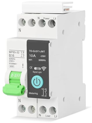 Cocoarm Strömbrytare, PA66 WiFi Intelligent Strömbrytare 1P 16A 6kA med APP Kontrollmätning Timing Röststyrning för Elektrisk Hushållsanvändning med Home (1P-10A med mätfunktion)