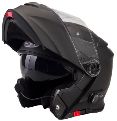 ViPER RSV171 Bluetooth Flip up Motorcycle Motorbike Bike Crash Helmets With Drop-Down Sun Visor Helmet ECE 22.06 Approved Unisex Adult Racing Touring Cruising Bike Wear (Matt Black, L)