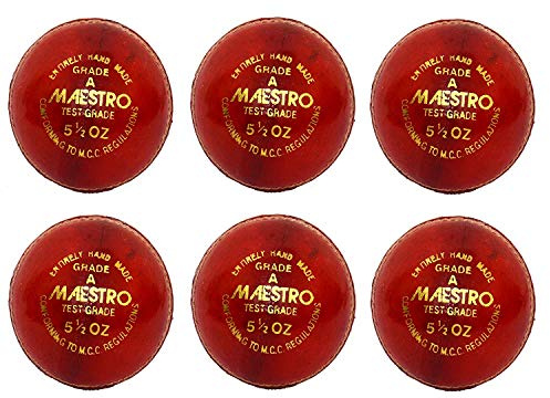 CW Maestro röd cricket 4 st läderboll paket med 12 helt handsydda cricketboll lädervikt ca 156 g
