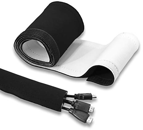 TPFNet Premium Neopren Kabelschlauch | 1,5m lang | 27 Ø mm | schwarz + weiß | Kabelmanagement | Kabelführung | mit Klettverschluss | die perfekte Kabelführung für Büro, Küche oder Heimkino