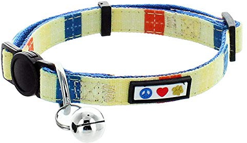 Anjing Pet Katzenhalsband, Mehrfarbig, mit Sicherheitsschnalle und abnehmbarem Glöckchen