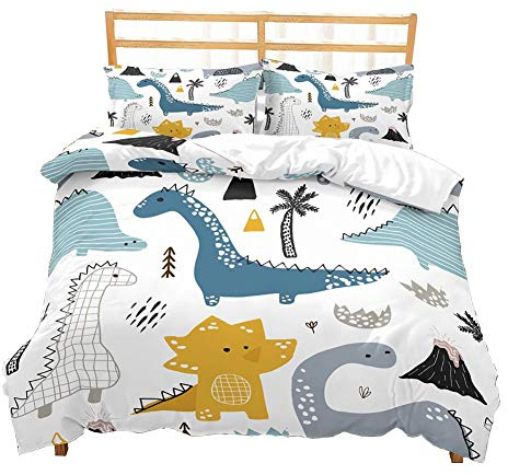 BeSpring Boys Cartoon Dinosaur Family Bedding Set Twin Full Queen King Size Bedclothes Duvet Cover Set 3 PCS Bed Linen Set No Filling