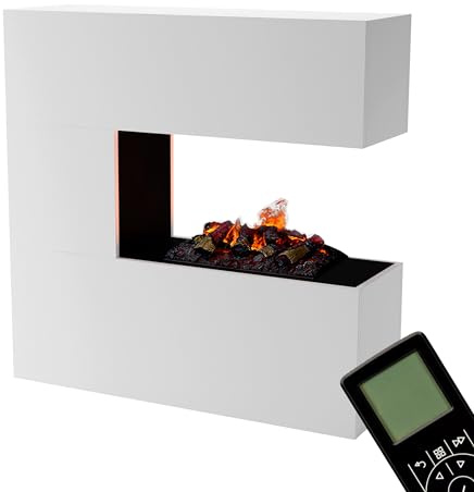 GLOW FIRE Wasserdampf Kamin Schiller (Standkamin) - Elektrokamin mit realistischen LED 3D-Flammen, Knistereffekt & Fernbedienung, 120x120x37 cm - Opti-Myst 500 Elektro Kamin mit Holz-Deko, Weiß