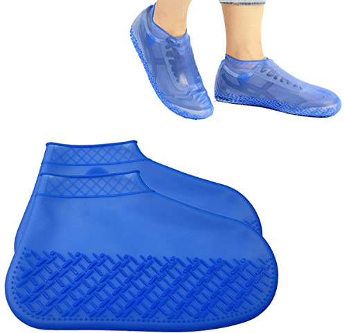 1 paia copriscarpe in silicone impermeabile, riutilizzabili lavabile antiscivolo e resistente all'usura portatile Copertura scarpe per scarpe per giornate di pioggia e neve viaggio (S,Blu)