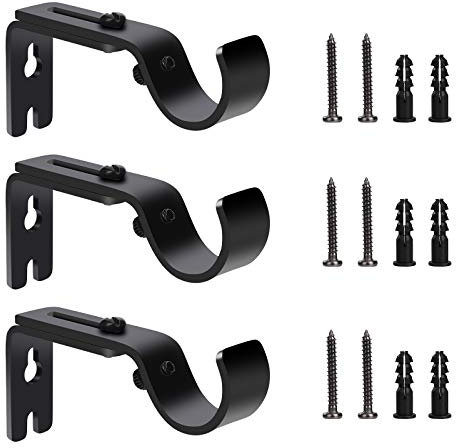 Gardinenstange Halterung Verstellbare, 3 Stück Metall Wandhalterung Vorhangstange Halter mit Schrauben für Schlafzimmer Kleiderstange Spannstange Hause Büro, Schwarz
