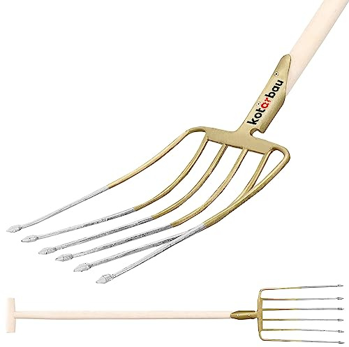 KOTARBAU® Fourche à fumier Forke 6 dents avec manche en fil de fer pour le jardin et l'agriculture