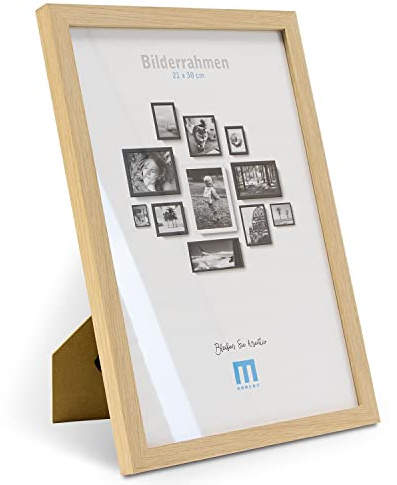 M MERCEO Bilderrahmen A4 21x30cm (1Stk) Natur – Holz MDF Fotorahmen einzeln oder Set – Posterrahmen mit Acrylglas – für Fotos & Poster, Wandmontage oder Tischaufsteller, Hoch- & Querformat