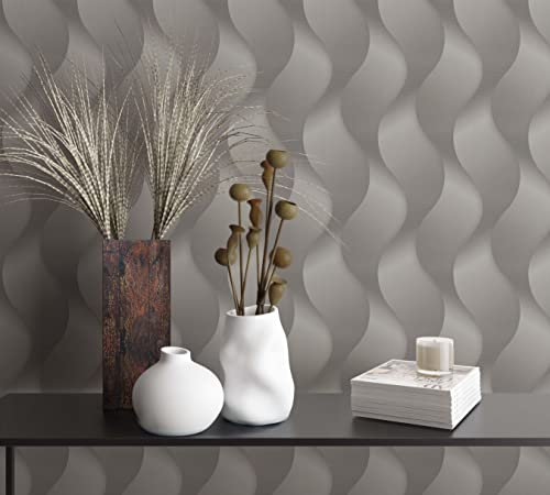 marburg Tapete Grau Silber Metallic Wellen Vliestapete Grafisch für Schlafzimmer Wohnzimmer oder Küche Made in Germany 10,05 x 0,70m