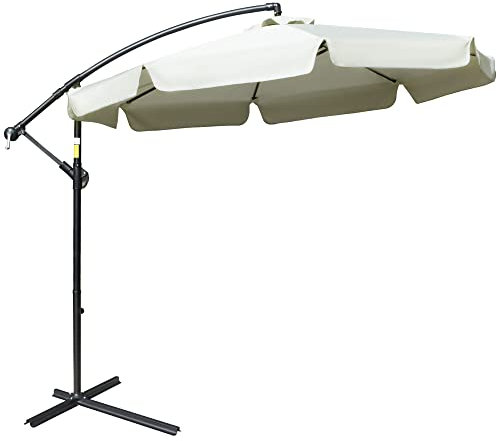 Outsunny Ombrellone da Giardino 2.7x2.7m con Tettuccio Regolabile, Base a Croce, Prese d'Aria, Manovella, Ombrellone Decentrato Inclinabile in Metallo e Poliestere, per Cortile Terrazza, Beige