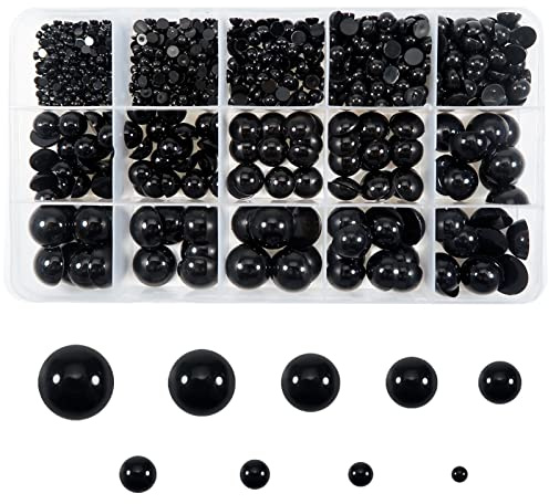 TOAOB 830 Stück Runde 3mm bis 16mm Flache Rückseite Puppenaugen Schwarz | Gemischte Größe, Kunststoff Basteln Augen für Puppe Marionette Teddyaugen