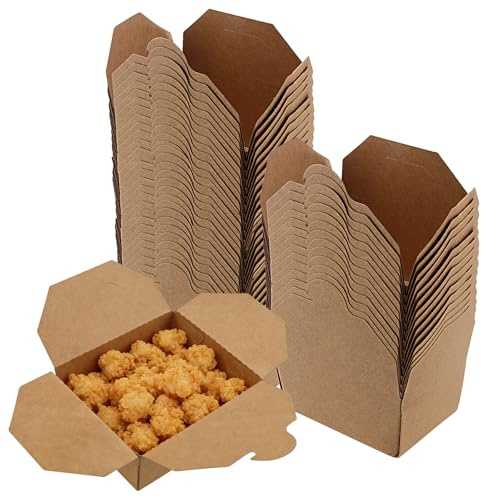 SINJEUN 70 Pack Kraft Food Takeaway Boxes, 13 x 10.6 x 6.5 cm Cardboard Deli Containers, Leak-Proof 800ml Takeaway Food Box for Fast Food, Salads, BBQ, Party Leftovers, Brown
