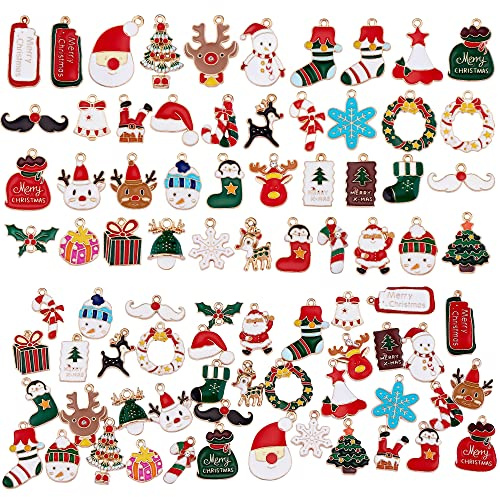 COGCHARGER 40 Stück Weihnachts-Charm-Anhänger Weihnachtsmannmütze Schneeflocke Anhänger Weihnachten Emaille Charms für Schmuck Ohrringe Geschenkherstellung Handwerk Urlaub Dekoration