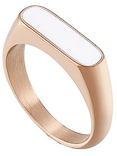 Beydodo Edelstahl Ringe Partner, Damen Ring Personalisiert mit Weiß Harz Siegelring Freundschaftsring Hochzeit Ringe für Frauen Rosegold Gr.62 (19.7)