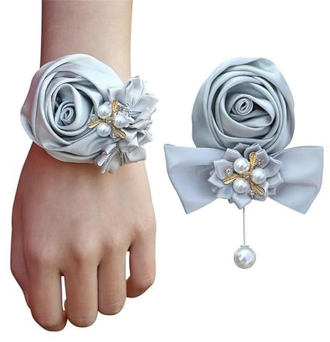 2 Satz Boutonniere Und Handgelenk Blume,Künstliche Handgelenk Blume Boutonniere for Hochzeit Hochzeit Ansteckblumen Rose Gästeanstecker Handgelenk Corsage Bräutigam Und Bräute Für Hochzeitszeremonie