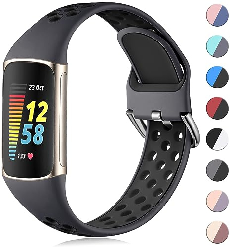 CeMiKa Silikon Armband Kompatibel mit Fitbit Charge 5/Charge 6 | Wasserdichtes Weiche Atmungsaktive Sportbänder Kompatibel mit Fibit Charge 5 Armband/Charge 6 Armband, Klein Groß