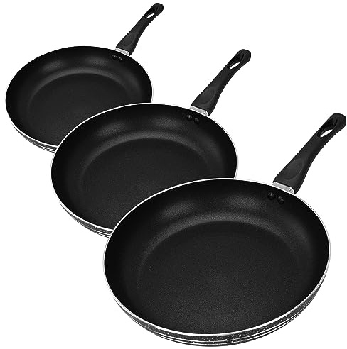 Royalford Fry Pan Set of 3, 22 Cm, 24 Cm & 28 CM- Aluminium Non-Stick Frying Pan Induction Hob Egg Omelet Pan - Saute Pan with 3-Layer Construction & Cool Touch Bakelite Handle, Black