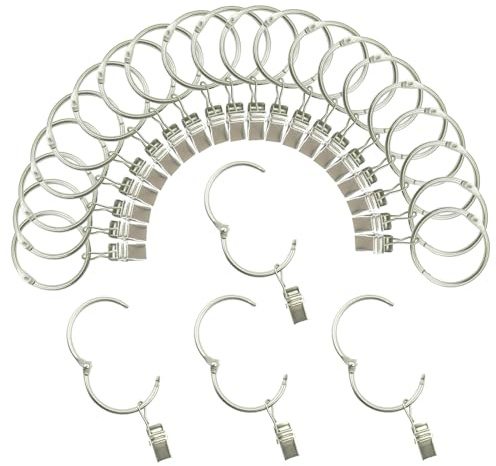 Öffnende Vorhangringe mit Clips, 2,5 cm Innendurchmesser, 24 Stück, rostfreie Metall-Kleiderbügel, dekorative Vorhänge, Vintage-Silber TXZWJZ