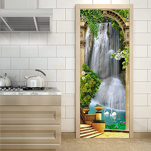 Türaufkleber Türtapete Türbilder Türposter Selbstklebend 3D Wasserfall-Fluss-Landschaft 85 X 215 Cm Pvc Wasserdicht Abnehmbare Wandbilder Für Schlafzimmer Haus Bad Wc Büro Dekoration - Türwandaufkleb