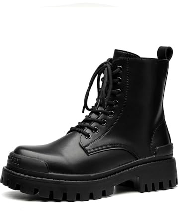 MANLADUO Botas Oxford británicas vintage de caña alta para hombre con suela gruesa, cremallera lateral y estilo clásico Derby, inspiradas en motocicletas, Negro -, 40 EU