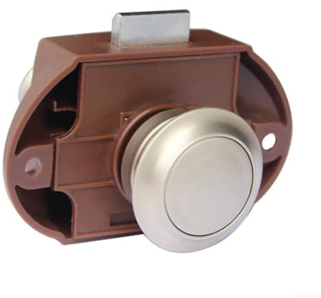 Verrou à Bouton-poussoir avec Pièces Assorties, Bouton Poussoir Verrouillage sans clé, Serrure à Poignée Ronde pour Tiroir, Placard, Camping-car, Caravane, Armoire pour Porte de 15 à 20 mm