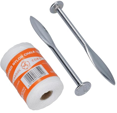 AB Tools Cardoc B Braided Nylon Chalk Line for 100 Metres + 2 x Footprint Line Pins