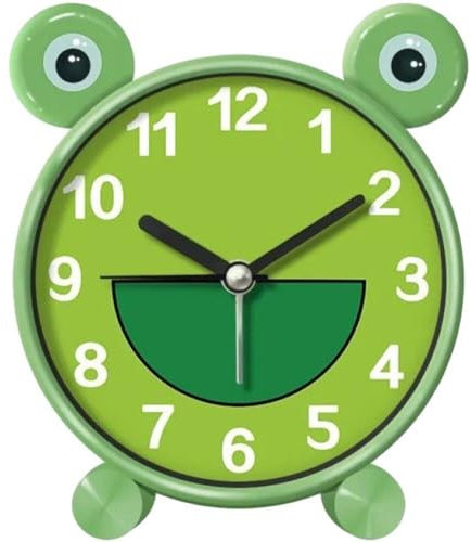 Luxylei Sveglia per Bambini, Sveglia a Forma di Rana Verde Cartone Animato, Sveglia Rotonda Silenziosa, Orologio Comodino Senza Ticchettio per Regali per Ragazze