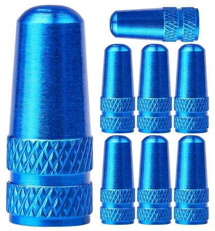 Bouchons de Valve de vélo en Aluminium, 8 pcs, en Bleu, pour Les pneus de vélo avec Valve Dunlop et Presta, Bouchons de Valve de Rechange, Couverture de Valve de Pneu de vélo