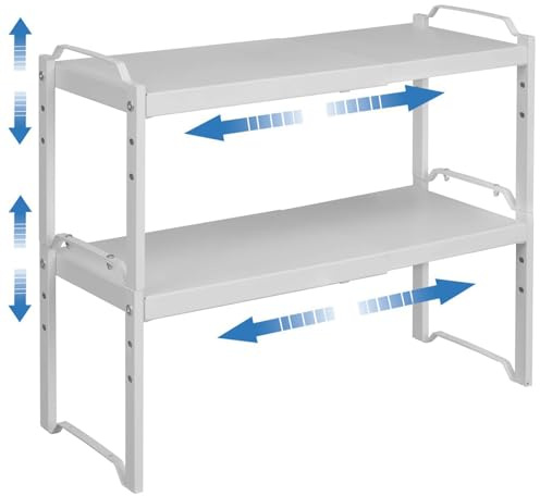 Set of 2 Expandable Kitchen Cabinet Shelves Organizers, Stackable Adjustable Small Storage Shelf Rack Stand For Pantry Cabinet Cupboard Kitchen Counter Organization, 22 lbs Capacity, Length:20.5