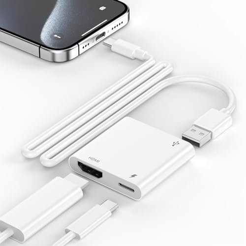 HDMI Adapter for iPhone 16 15 to TV, 1080P HDMI Digital AV Adapter Connector with Charging Port for iPhone 16/16 Plus/16 Pro/16 Pro Max/15/15 Plus/15 Pro/15 Pro Max,iPad Pro to HD TV/Monitor/Projector