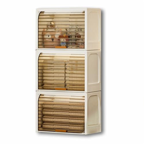 SPXMQSS Contenitori Plastica con Coperchio, Scatola Porta Oggetti Plastica con Coperchio Ripiegabile, Trasparenti Impilabili Clothes Storage Box con Porta Avvolgibile, per Soggiorno Bagno