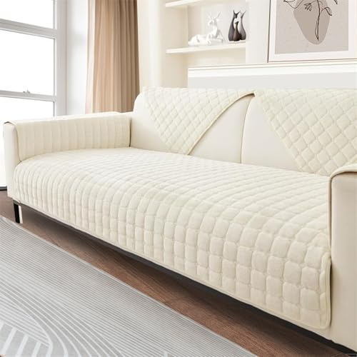 LINGKY Sofa Überzug, Weiche Flanell Sofa Sitzkissenbezug, Sofaschoner rutschfest, Sofabezug 1 2 3 Sitzer Couch überzug für Sektionssofa, Sofaüberwürf L Form Sofaschutz (Beige Weiß,70x180cm)