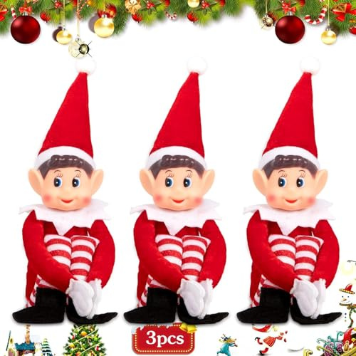 ZZQVIP Julälva 3 st – 3-pack – 37 cm, Juldekoration som tomtedocka, klassiska alvfigurer med mjuk kropp och vinylhuvud, roliga och lekfulla röda tomtar