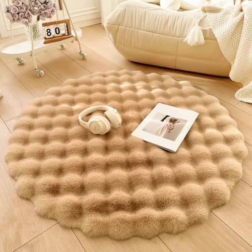 Nyescasa Hochflor Teppich Rund Langflor Wohnzimmer Modern Flauschig Weich Runder Kunstfell Teppich für Wohnzimmer Kinderzimmer Schlafzimmer Flur Khaki Shaggy Innen 80cm