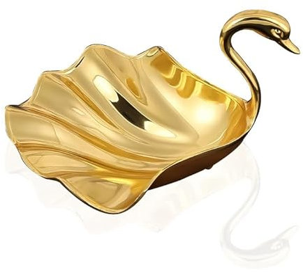 Ciotola per Frutta in Metallo, Cigno Dorato Ciotola per Frutta Frutta Verdura Pane Supporto Decorativo Piatto da Portata Piatto per Snack Piatto per Gioielli Vintage