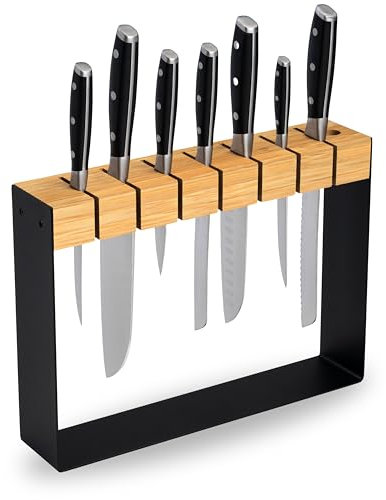 Messerblock ohne Messer, Messerblock aus Holz unbestückt schwarz, Messerhalter, Messeraufbewahrung Küche, für 7 Messer und 1 Wetzstahl, Neues Modell 2025