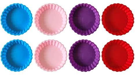 8 Pack Silicone Tart and Pie Molds, 4.2 Inches Round Baking Molds, Small Fluted Cake Pans Mini Quiche Tart Pans for Baking Pies, Tarts, Cakes, Small Dessert DIY (Random Color)