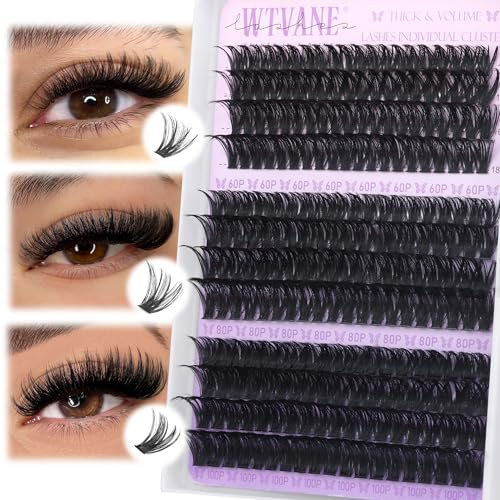Wispy Cluster Lashes 60D+80D+100D Individual Eyelash Clusters 240Pcs False Eyelashes Cluster 12-18mm Eyelashes Extensions Volume False Eyelashes D Curl Lashes Individual Clusters by Wtvane
