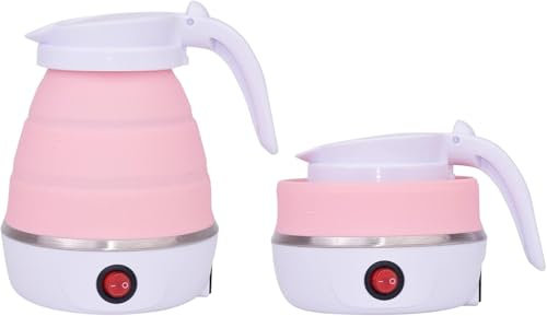 Pink Foldable Electric Kettle, Portable Mini Kettle Silicone Electric Water Boiler Collapsible Kettle for Tea Heater Coffee Maker for Travel Outdoor Hiking Camping