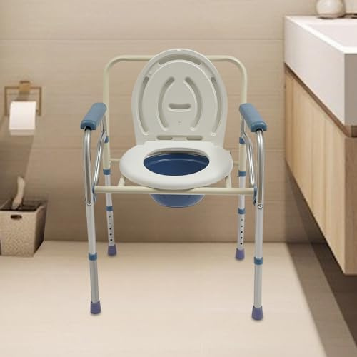 Chaise Percée Adulte Sièges De Toilettes Et Chaises Percées Hauteur Réglable Chaise De Pot Pliante Avec Accoudoirs,Jusqu'à 150 kg,Pour Personnes âgées
