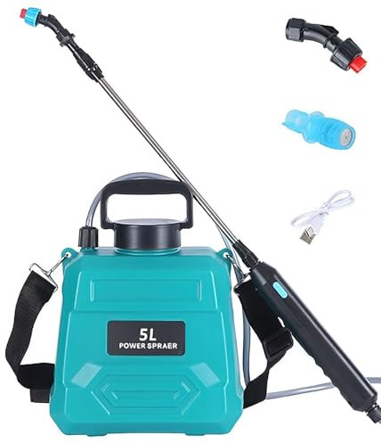 Pulverizador de presión 5/8 litros, pulverizador eléctrico para plantas con 3 boquillas de niebla, 2 velocidades 4 horas de trabajo, pulverizador de malezas y pulverizador de agua (5L-verde)