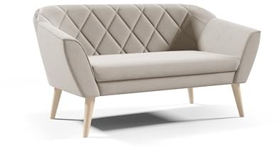 Sofello Sofa Gloria II Sitzer Velours skandinavischen Bank beige Samt Holzbeine schöne Steppung (Manila 03 - beige)