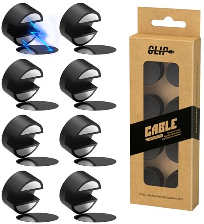 Viaky Magnetic Cable Clips 8 Pcs, Silicone Magnet Cable Holder with Self Adhesive Metal Plate, Wire Tidy Organiser for USB, Charger Cord, Home, Office, Car, Nightstand, Black (5mm)