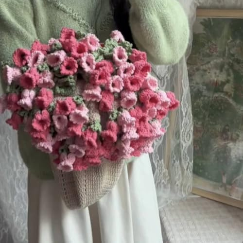 Manta de ramo de rosas de ganchillo, manta de rosas hecha a mano, kit de material de manta de ramo de rosas de ganchillo, suave y ligera, ramos de flores románticas, mantas de punto (rojo-a)