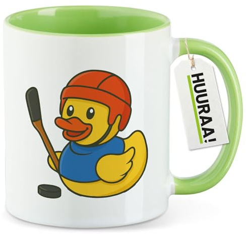 Huuraa Kaffeetasse Quietscheente Eishockey Gummiente Hockey Geschenk | Motivtasse 330ml Grün Keramik Tasse mit Spruch Kaffeebecher Geschenkidee Becher mit Motiv